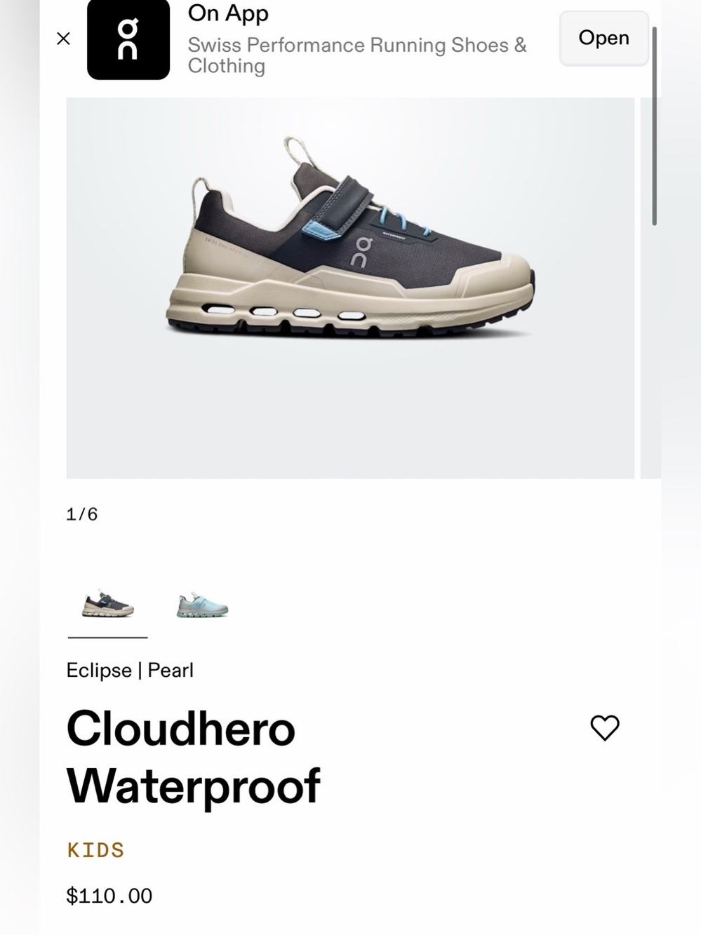 Cloudhero Waterproof Kids Sneaker - Eclipse/Pearl by On